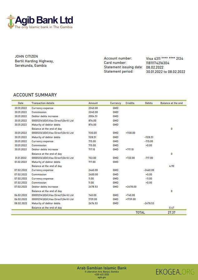 Déclaration de la Banque islamique arabe gambienne de Gambie.doc